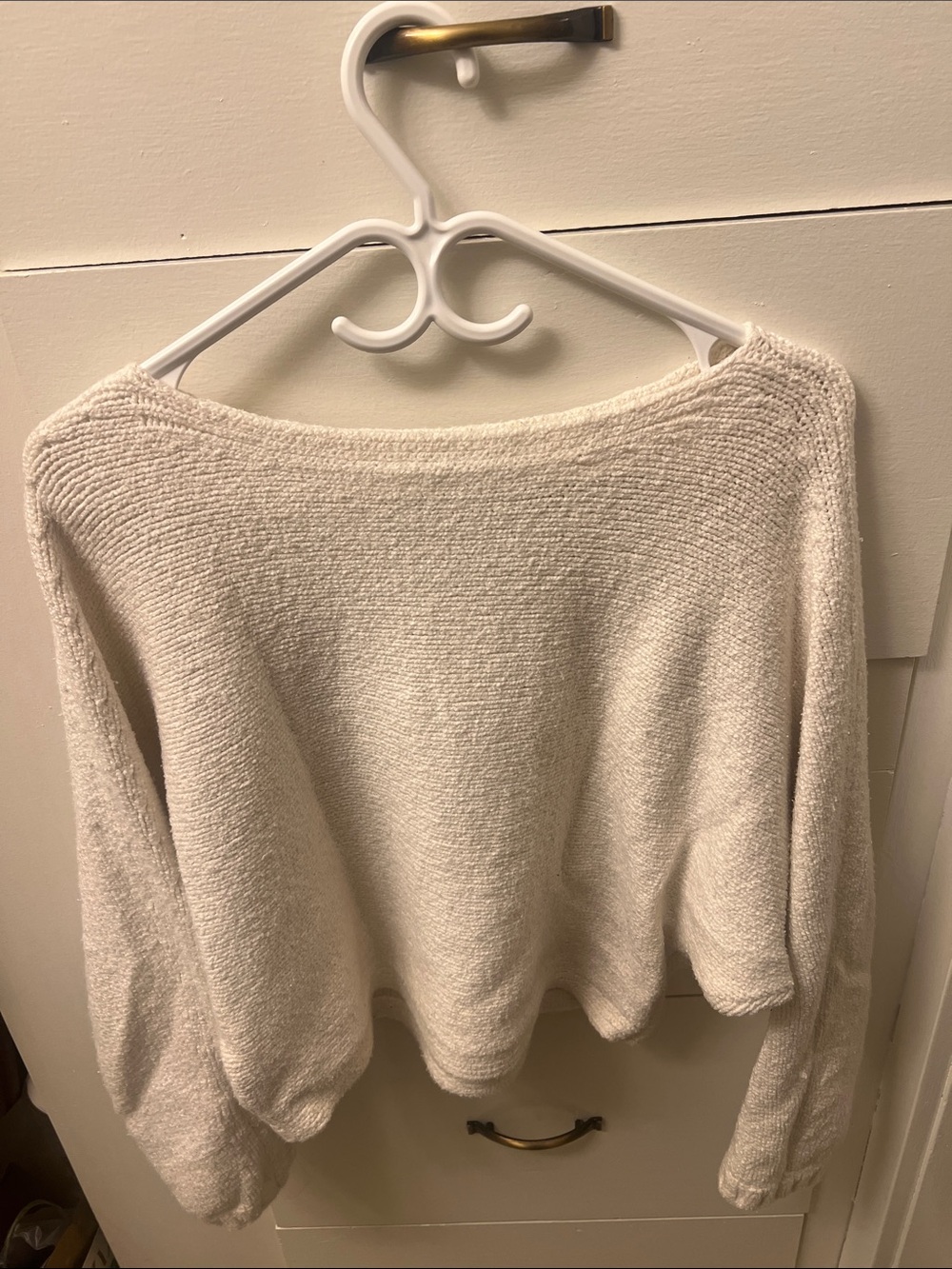Abercrombie & Fitch Off-the-Shoulder Ivory Knit Sweater
